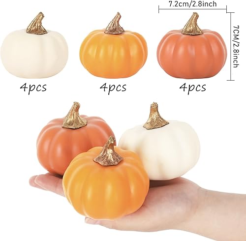 Miniatura 2 de AnyDesign 12 calabazas artificiales, mini calabazas de espuma falsas color naranja, calabazas de cosecha sintética naranja para otoño, Acción de