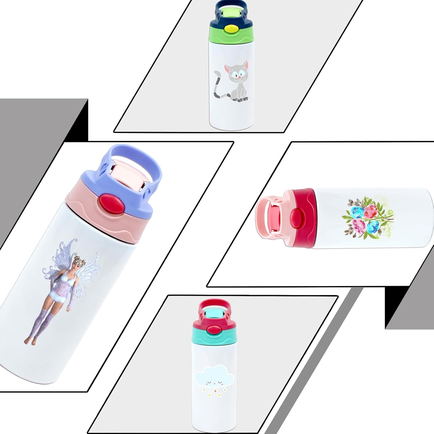 4 Pcs Sublimation Blank Stainless Steel water bottle 12 OZ Straight Stainless Steel Insulated Tumblers Different Color Splash-Proof Lid Shatterproof Water Cup - Image 4