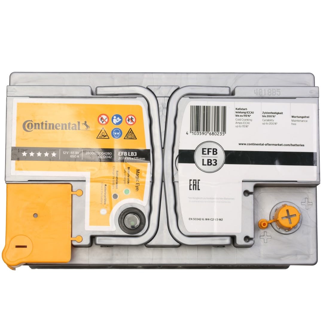 Continental 2800012004280 Start-Stop Starterbatterie 65Ah 12V 650A EFB DIN/ISO LB3 Kompatibel mit OPEL Corsa D Schrägheck S07, FORD Fiesta Mk6 Schrägheck JA8, JR8 FOCUS III Turnier, VW, BMW