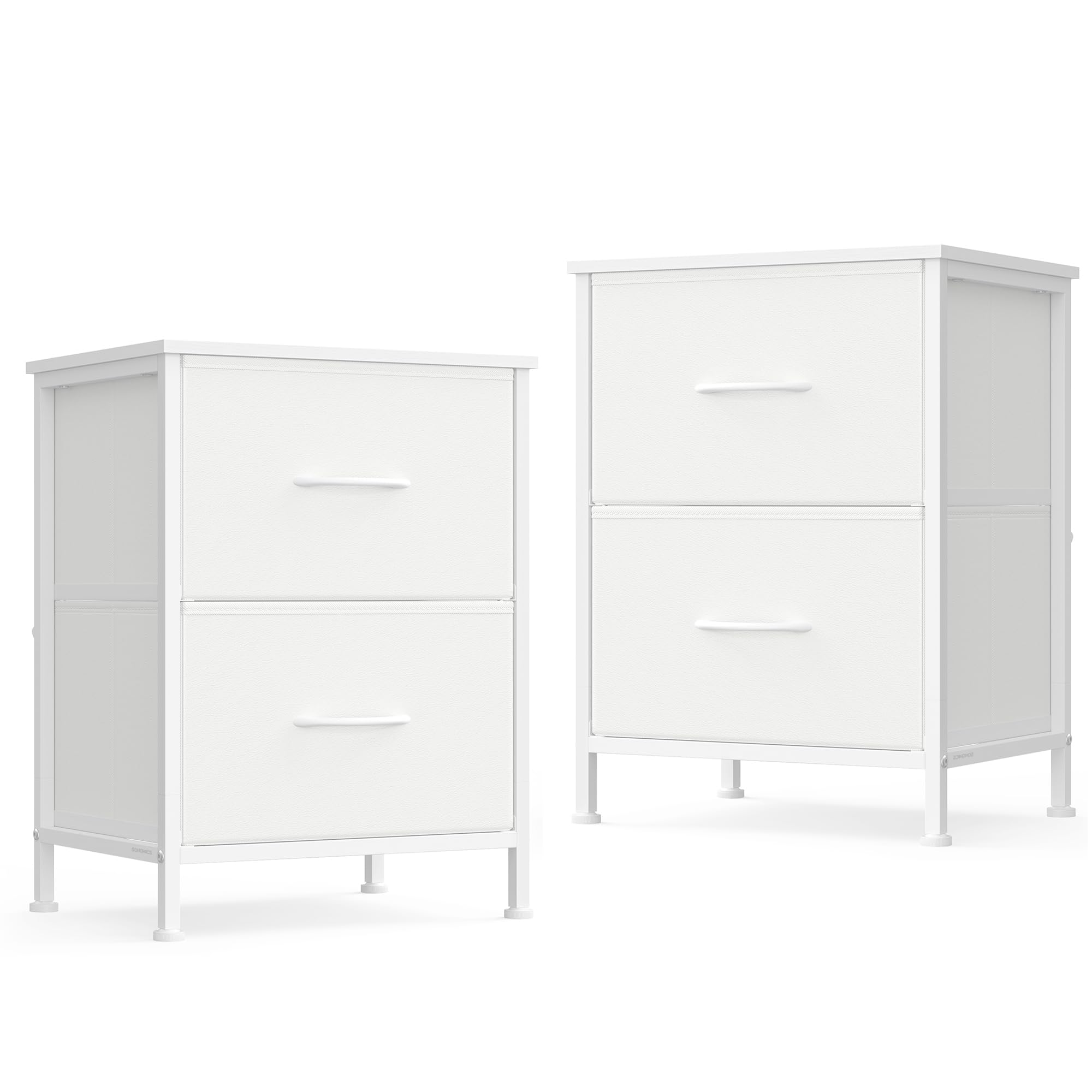 SONGMICS BELLAH Kollektion - Nachttisch mit 2 Schubladen, Beistelltisch, für Schlafzimmer, Stahl, 2er Set, modern, wolkenweiß-schneeweiß LGS112WH01