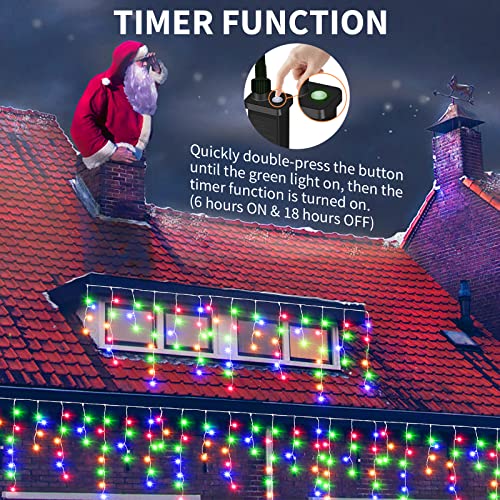Dalugo Multicolor Icicle Christmas Lights, 7.5M+10M 240 LED Mains Powered Outdoor Icicle Lights with Memory Function, 6h Timer, Waterproof Christmas Lights Outdoor for Roof, Balcony (Clear Cable) - Image 3