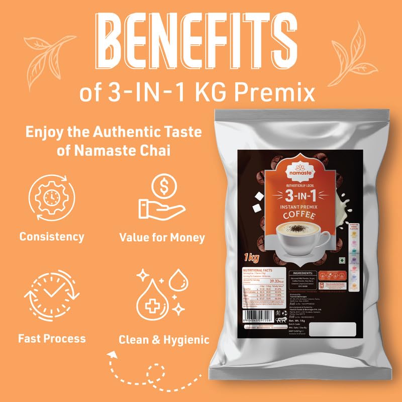 Image of Namaste Chai Instant Premix Coffee 1Kg, 3 In 1 Premix Coffee For Vending Machines, Coffee Powder Packet 1 Kg Pack