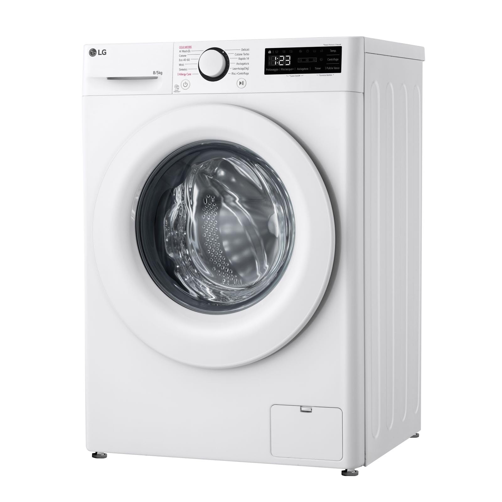 LG D2R3S08NSWW Lavasciuga Slim 8/5kg AI DD, Classe E, 1200 Giri, AI Wash, Vapore