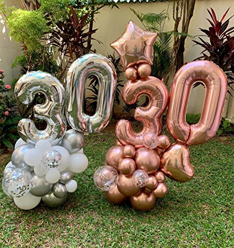 Image of 40 Inch Silver 30 Number Balloons Giant Jumbo Huge 30 Foil Mylar Helium Number Digital Balloons Silver Birthday Mylar Digital Balloons Dirty 30th Birthday Party 30th Anniversary Events Party