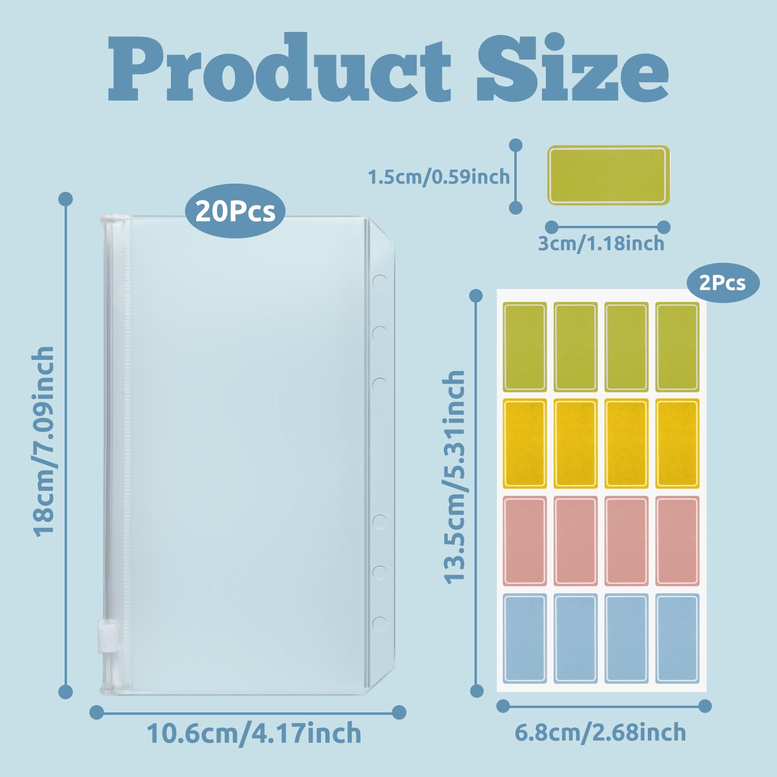 Pack of 20 A6 Zipper Bag With Label Stickers, 18 x 10.6 cm Document Binder for Bills Notebooks, transparent - Image 3