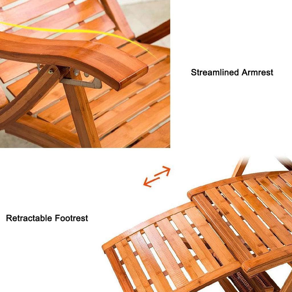 Folding Recliner Bamboo Lounge Chair Recliner Rocking Folding Reclining Sunloungers Adjustable Gear for Garden Patio Leisure Relaxation Chair