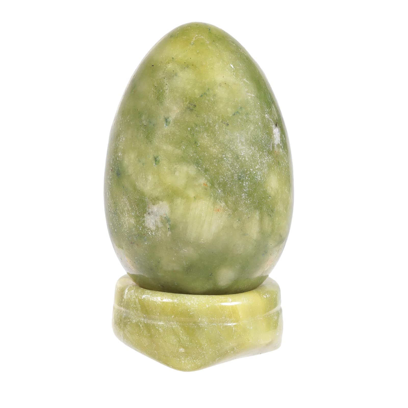 1.77" Egg Polished Stone Figurine with Crystal Base Healing Balance Chakra Meditation Tool, Hand-Craft Decoration for Desk Home Bedside Kitchen, Green Jade