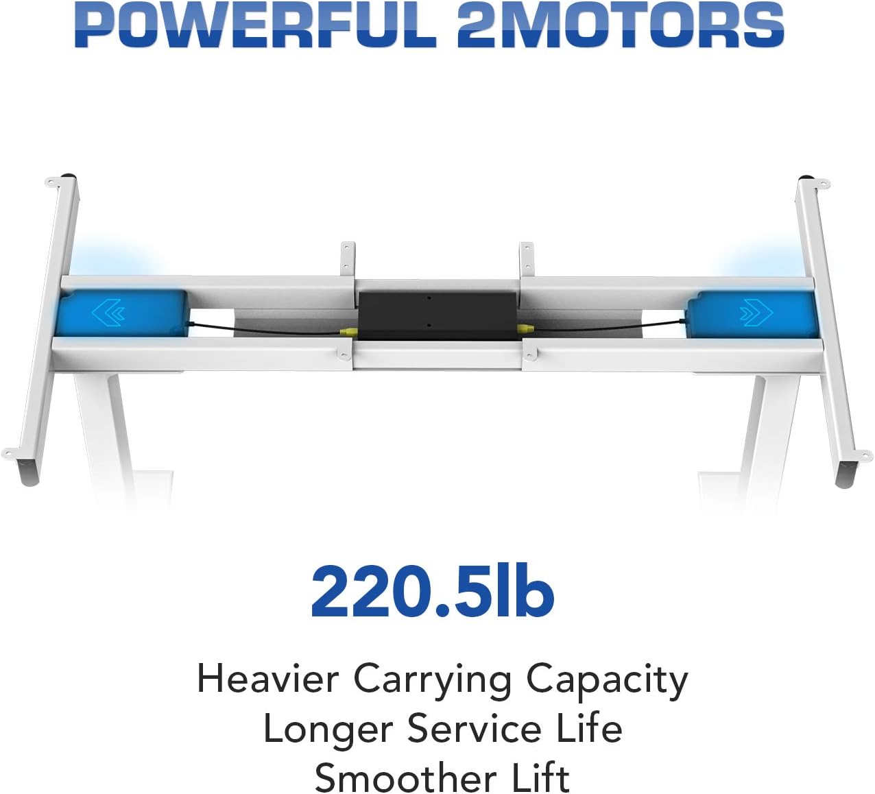 Diagram illustrating the powerful dual motor system and 220.5 lbs capacity