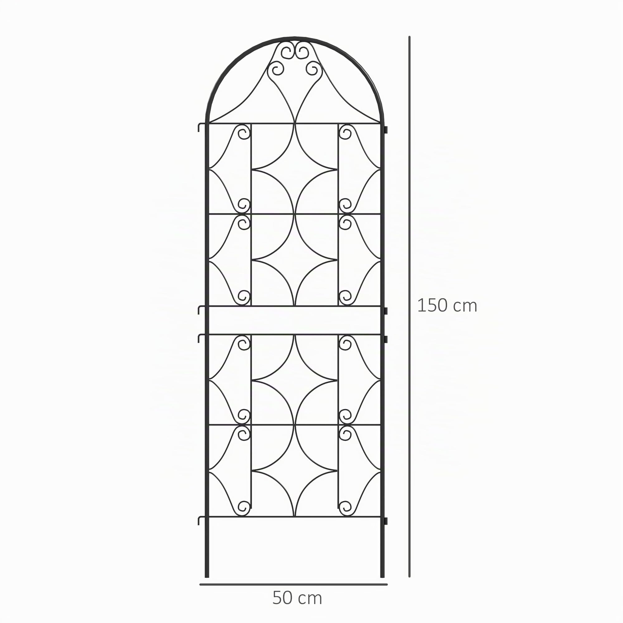 Outsunny Rankgitter Metall 2er Set zum Stecken rostfrei 50x150 cm Schwarz | Rankhilfe für Kletterpflanzen, Garten Spalier, für Zimmerpflanzen, Pflanzenspalier, für Tomaten Gemüse Blumen