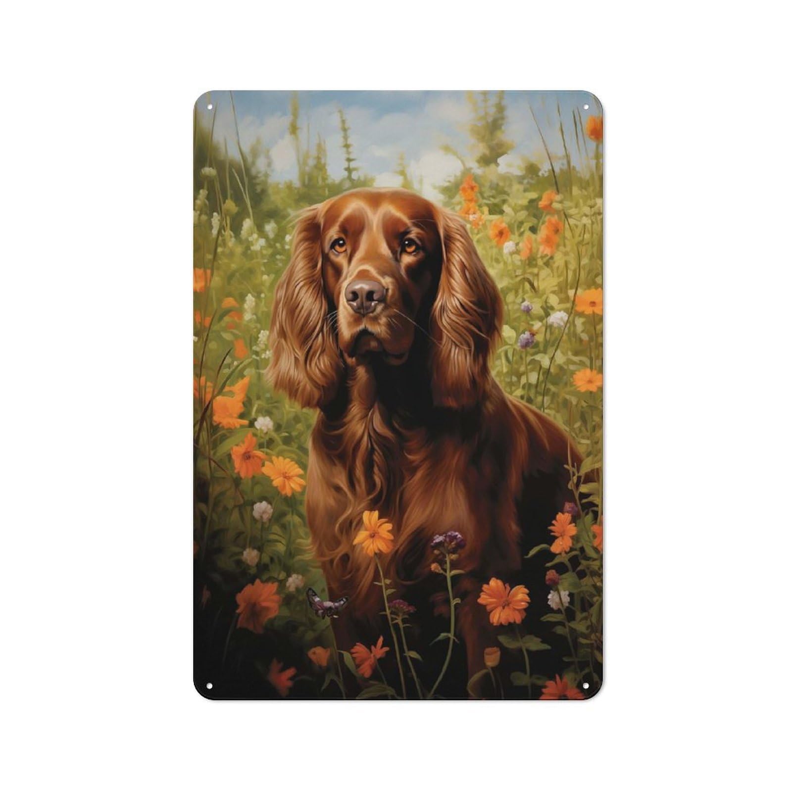 Junmoney Sussex Spaniel Tin Wall Plaque 30X20cm With For Garage Or Workshop, For Living Room, Hallway And Entrance Wall Decor