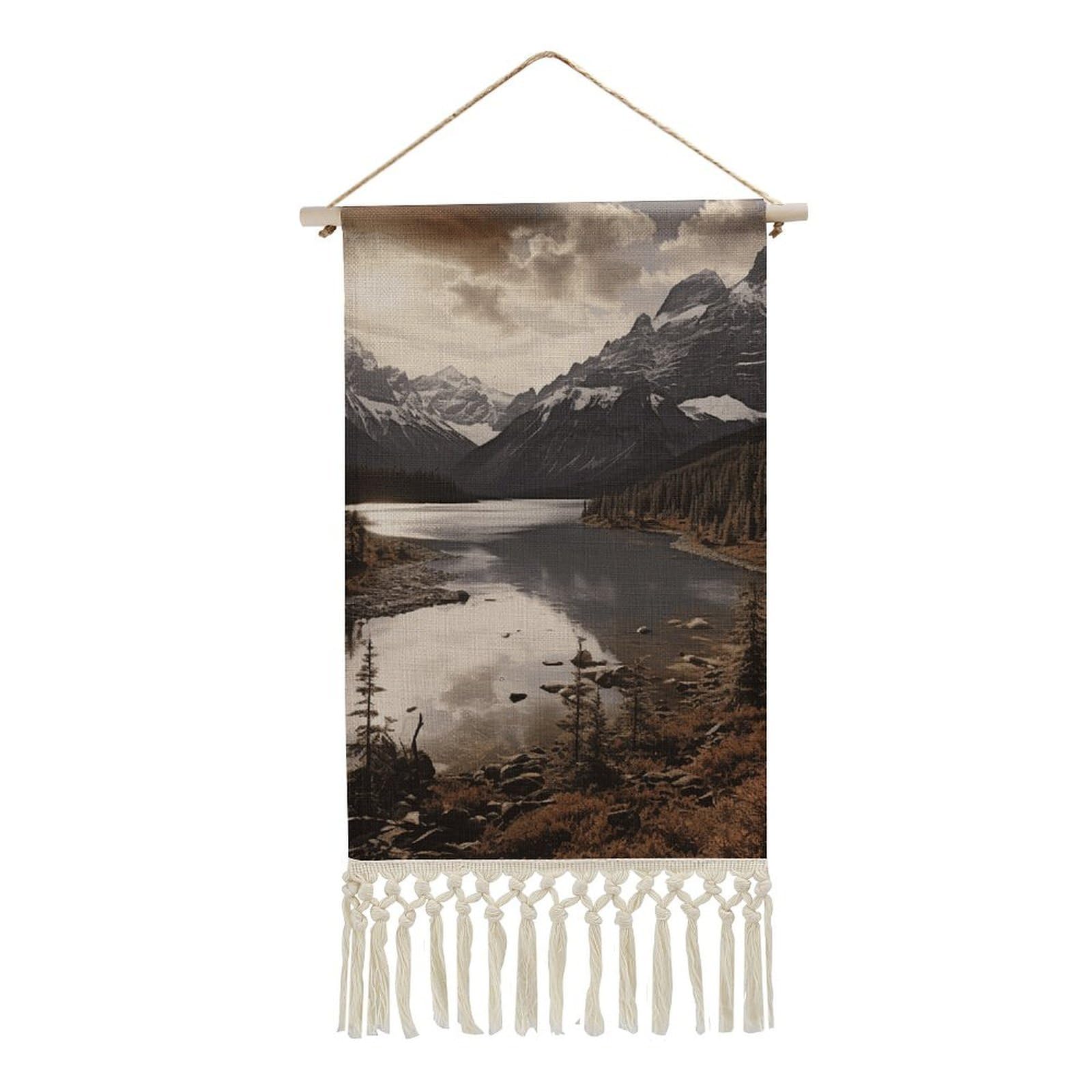 FekiLoot Landscape Wall Art Poster Hanger Frame Vertical Tassel Tapestry Cotton Linen Hanging Poster Decorative Wall Art Prints Vintage Wall Art Decor for Home Bedroom Living Room Office