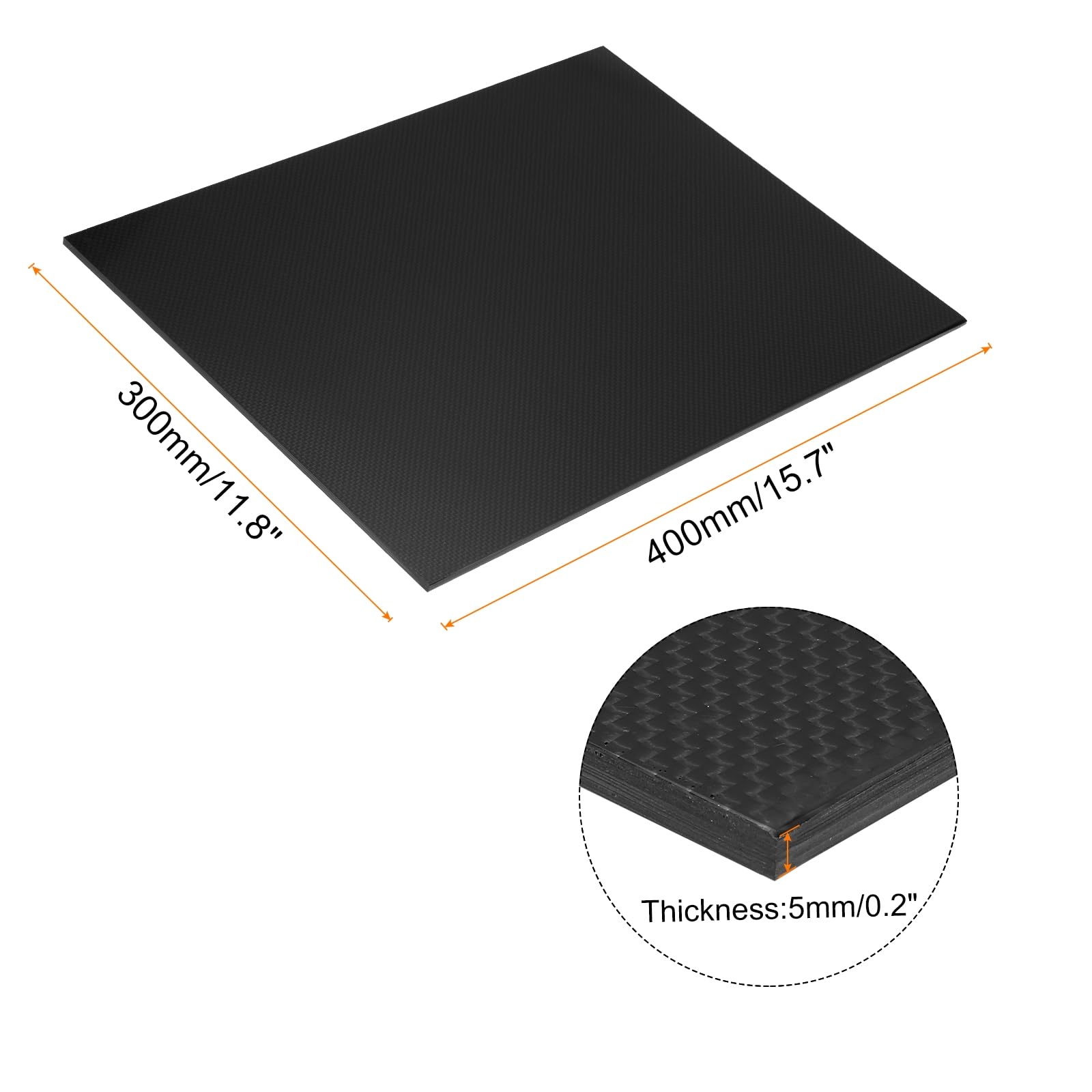 QUARKZMAN 1 Pieza de lámina de fibra de carbono 400x300x5mm Superficie brillante Placa de fibra de carbono plana extruida Panel de tejido liso para cometas Avión RC