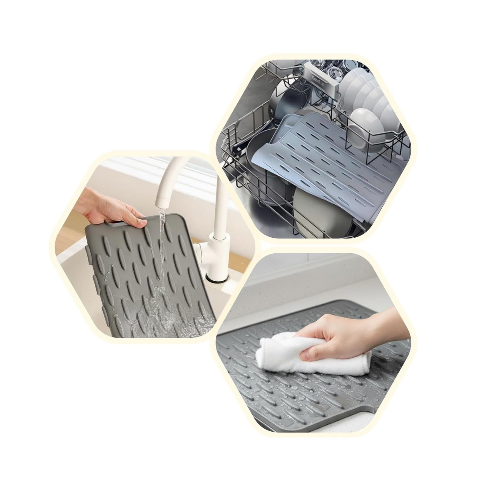Almohadilla de Drenaje Silicona, tapete Secado for ollas, Platos, vajilla, tapetes Antideslizantes, Posavasos antiescaldaduras, Utensilios(Light Grey)