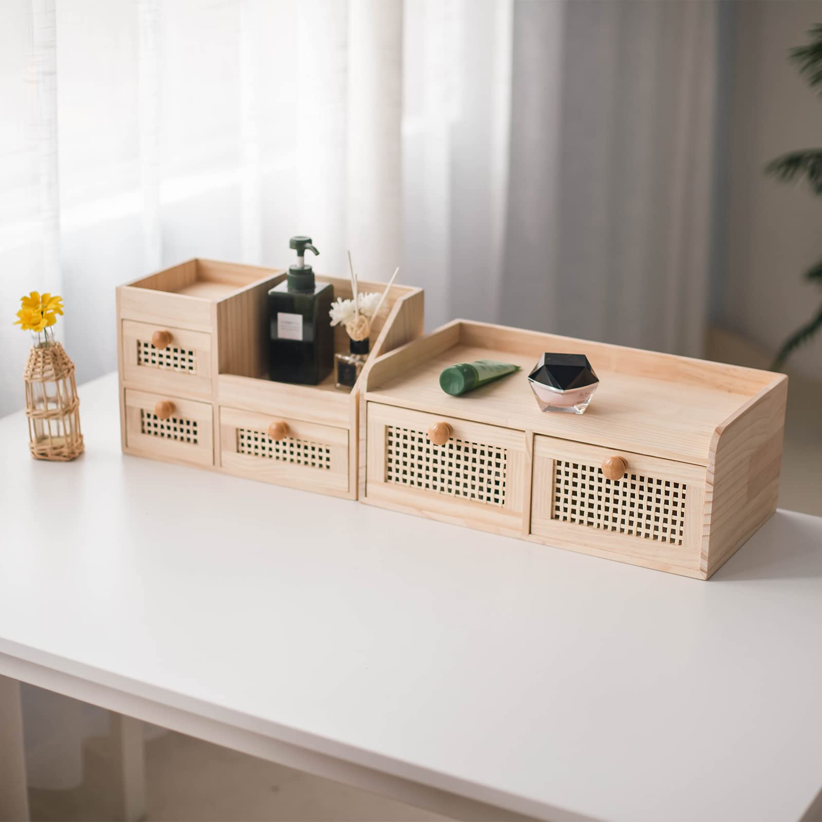 GYASVWU Minischublade aus Bambus, arbeitsnische/küche/Schlafzimmer Nicht zusammenbauen, Nicht zusammenbauen (2 schubladen mit regalen)