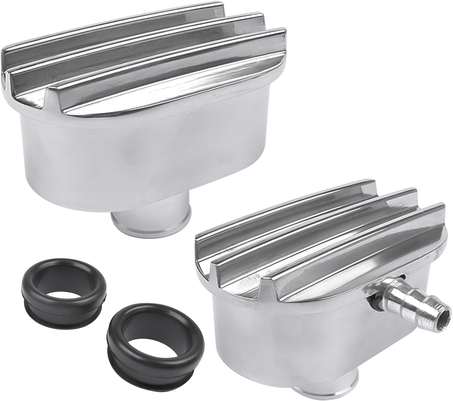 Finned Oval Polished Aluminum Valve Cover Breather & PCV Valve Combo for 1-1/4" Holes