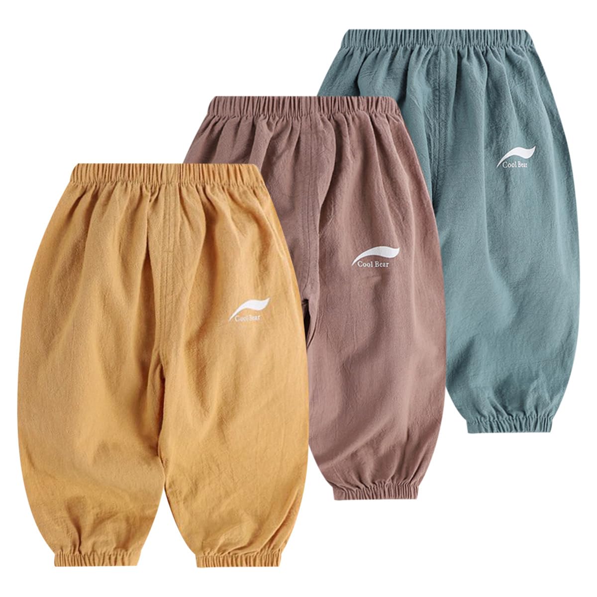 3er Pack Baby Kinder Jungen Mädchen Sommer Leinenhose Bloomers Baumwolle Lange Hosen Leichte Atmungsaktiv Dünn Pumphose Haremshose Jogginghose Lässige Hose Gr. 74/80/86/92/98/104/110/116