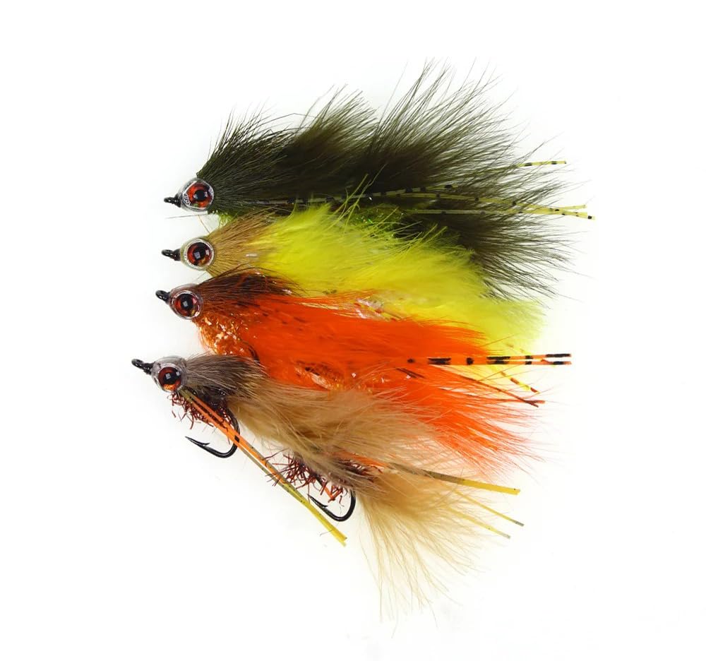 KTGCOZS Pack of 4 Double Hook Fly Big Streamer Fly Fishing Flies Articulated Saltwater Fishing Lure for Big Fish Trout Bass Pike