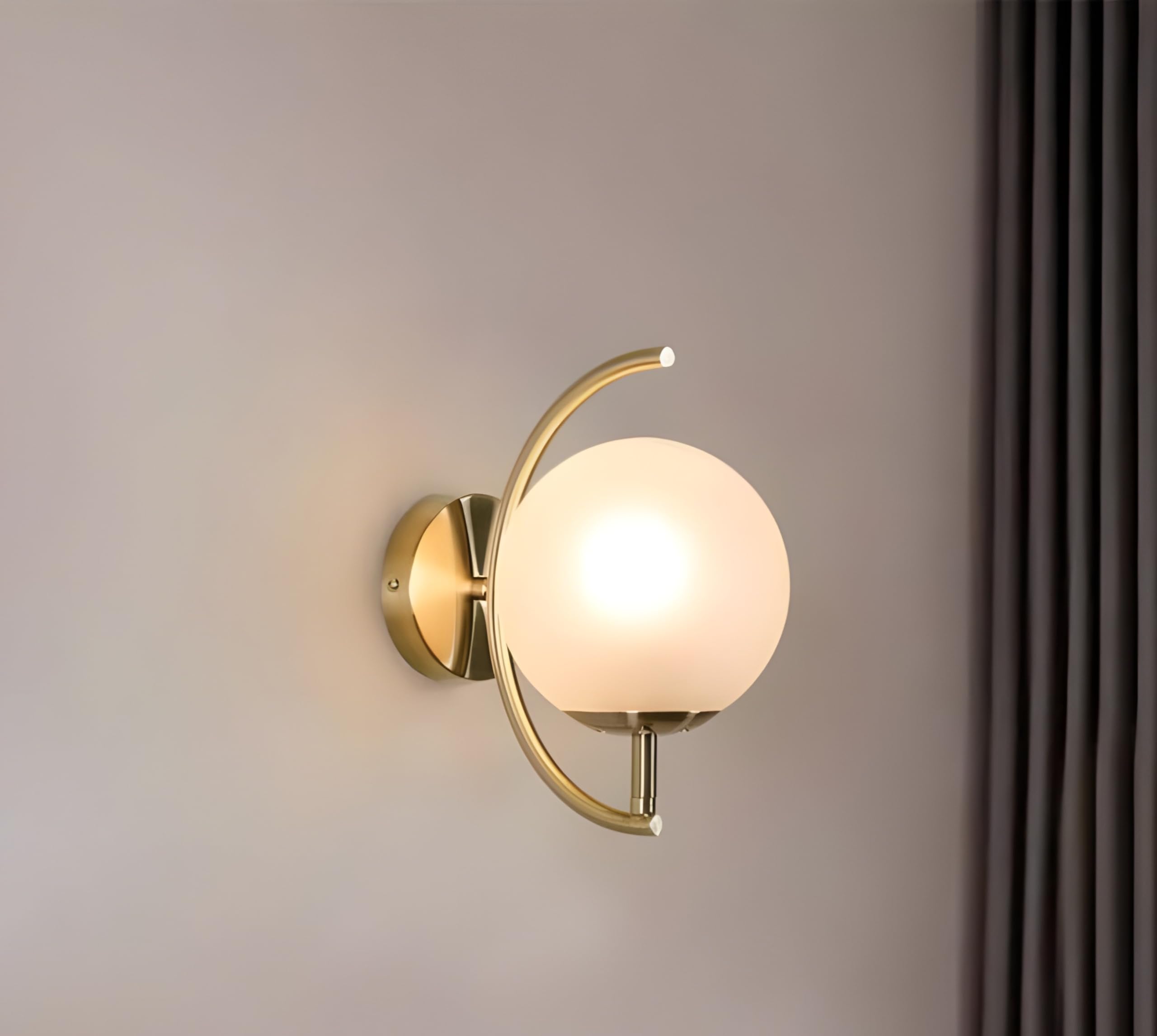 Twixle Golden Metal & Glass C Shape LED Wall Light for Living Room, Bedroom, Home Decoration - Modern Bedside Lamp with E27 Bulb Holder (Bulb Not Included)-image-19