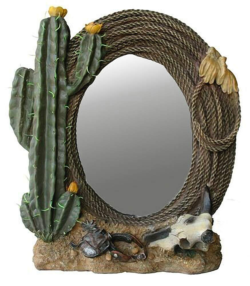 Spiegel Standspiegel Westerndekoration verziert mit Kaktus Longhorn Lasso  Sporen handbemalt aus Polyresin : Amazon.de: Kche, Haushalt & Wohnen