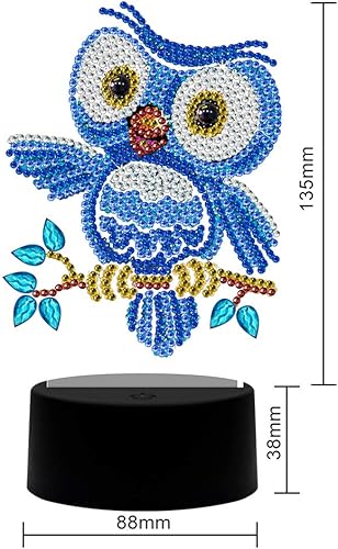 Miniatura 2 de pigpigboss Luz nocturna de pintura de diamante de búho, kit de arte de luz LED 5D, material acrílico y cristal, multicolor, recargable para