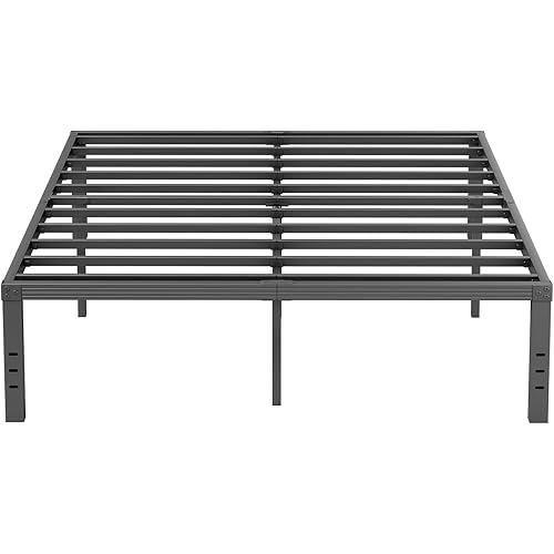 ZIYOO King Size Bed Frame, 18 Inches Platform Bed Frame, 2000lbs Heavy Duty Steel Slat, Non-Slip Design, No Box Spring Needed, Easy Assembly, Quiet Noise Free, Under Bed Storage Space, Black