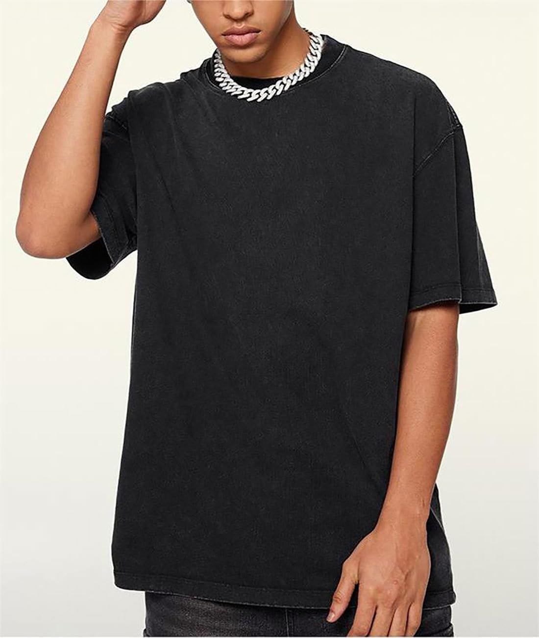 Vintage Mens Oversized T Shirts Heavyweight Cotton T Shirts Casual Loose Workout Tee for Men Solid Basic Tee Tops - Image 2