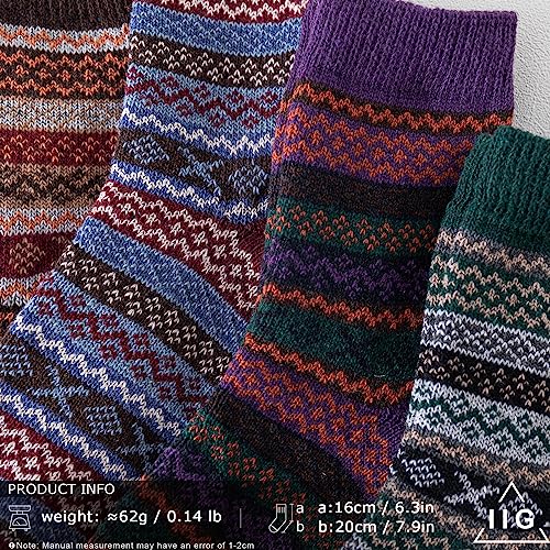 Image of IIG 5 Pairs Women's Vintage Style Thick Wool Warm Winter Crew Socks