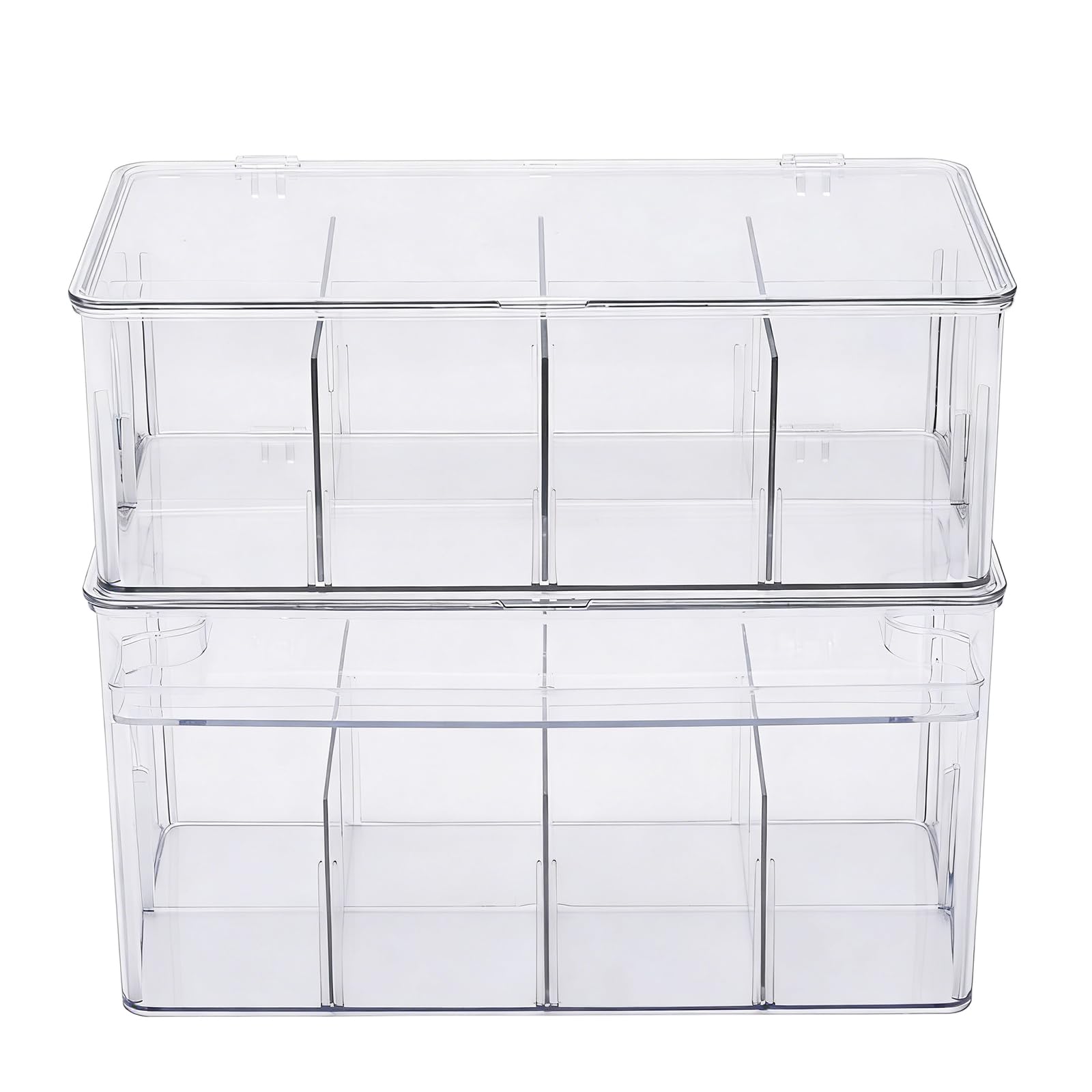 Brabtod Set of 2 First Aid Kit box,Large Pet First Aid Kit Bin Empty,Medicine Box for Dog Cat with Removable Divider and Tray,Medic Organizer,Ideal Family and Pet Bandaid Organizer -Stackable-Clear