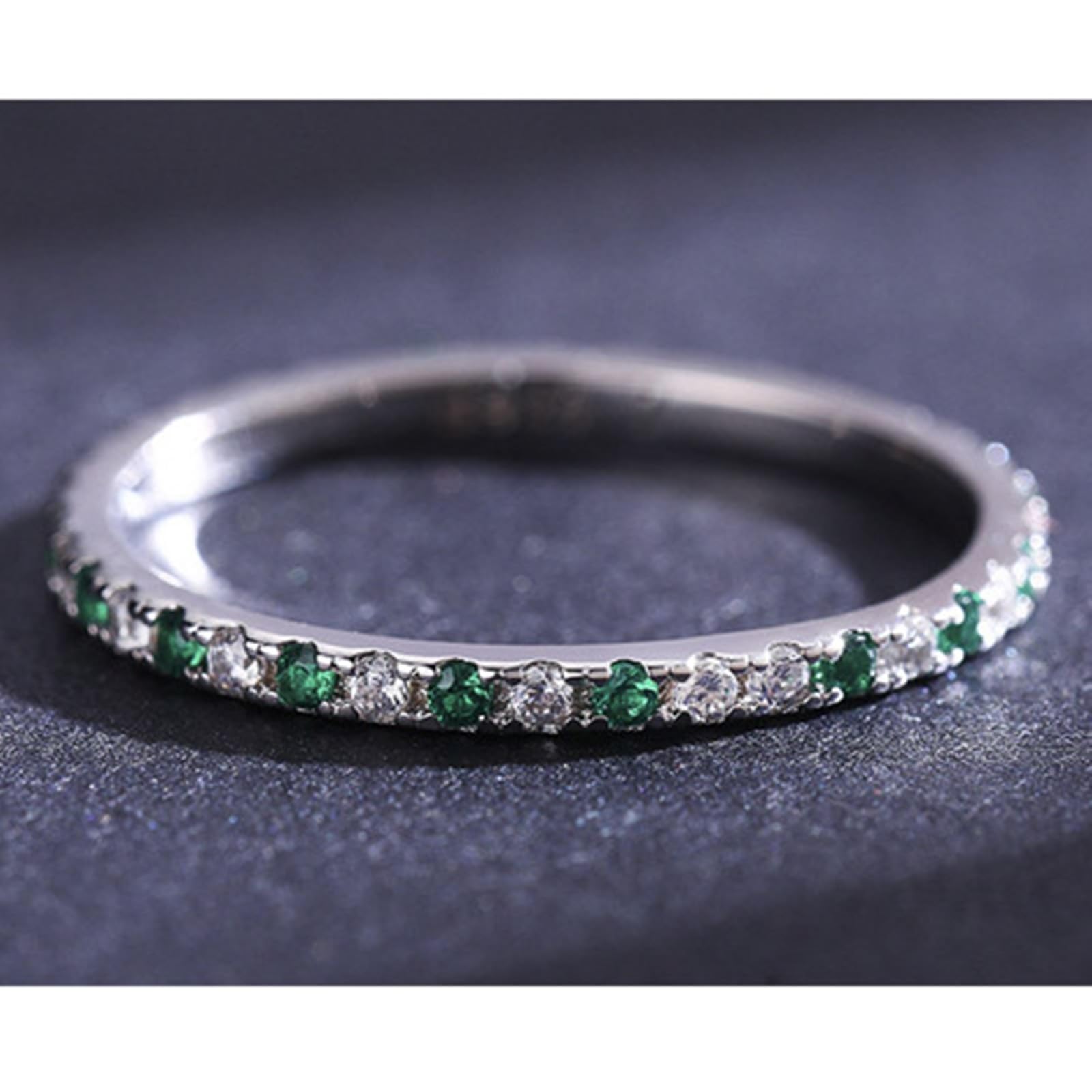 Anillos de oro blanco de 9 K/14 K, verde esmeralda, 1,63 mm, elegante, apilable, fino, para mujer