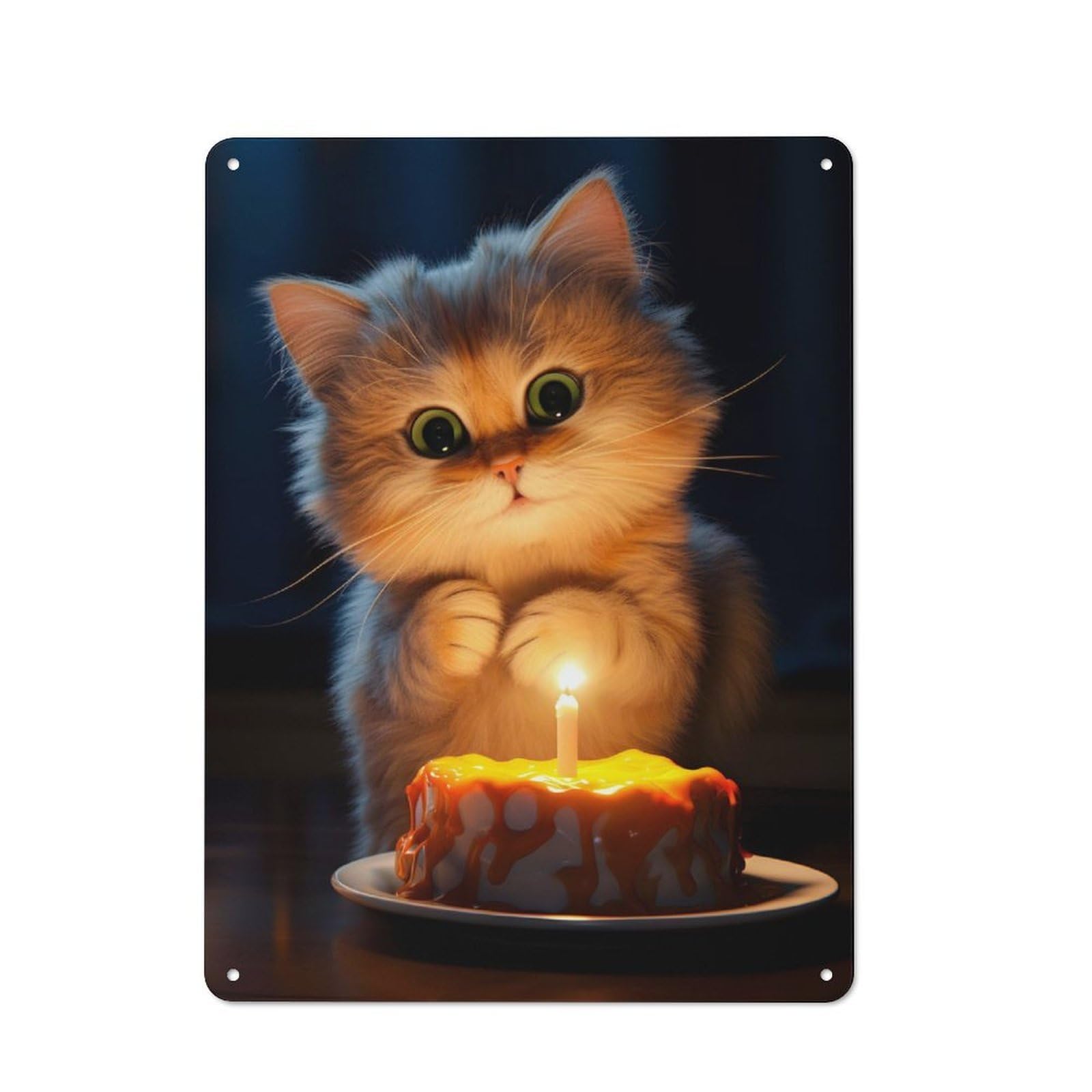 Junmoney Kitten Birthday Cake Tin Wall Plaque 40X30cm With For Bar Or Restaurant, For Hospitality Decor Collectors