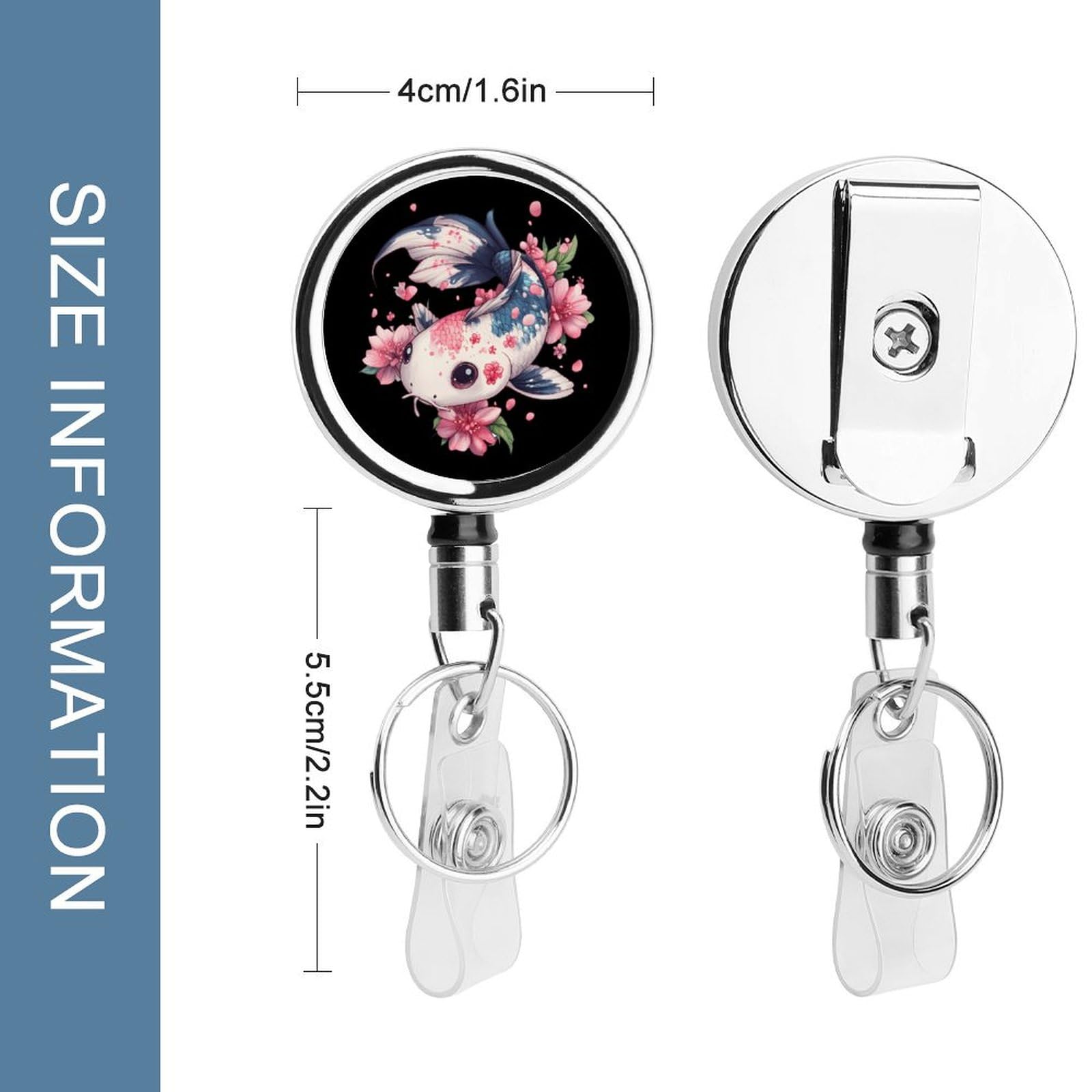 Japan Fish Retractable Badge Holder Metal ID Name Holder Key Ring with Belt Clip