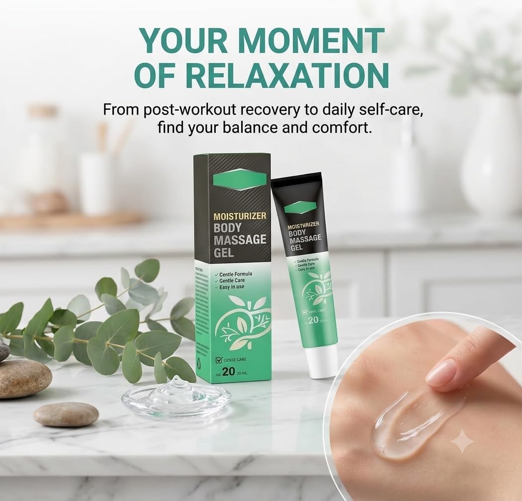 Herbal Body Massage Gel Cream, Quick-Absorbing Formula with Poria Cocos Extract, Cooling Comfort for Relaxation and Daily Balance, 0.68 Fl Oz Each,