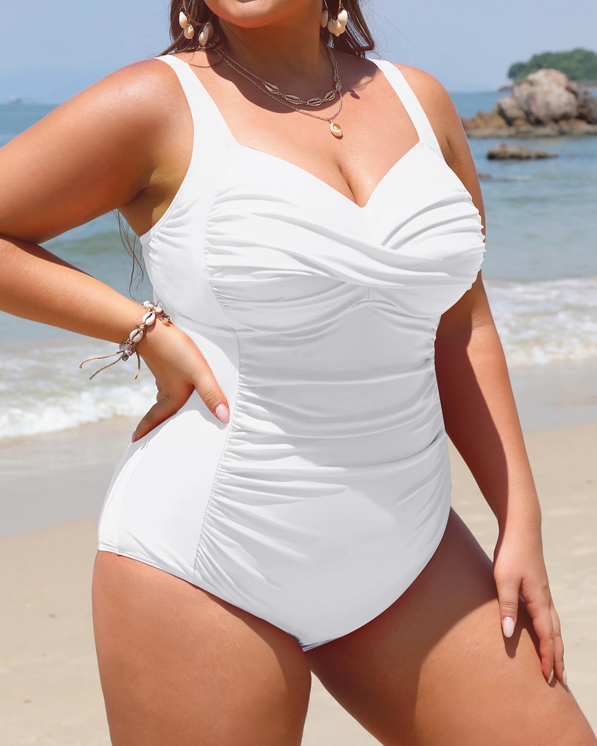 Yonique Women Plus Size One Piece Swimsuits Tummy Control Bathing Suits Twist Front Ruched Swimwear - Image 3