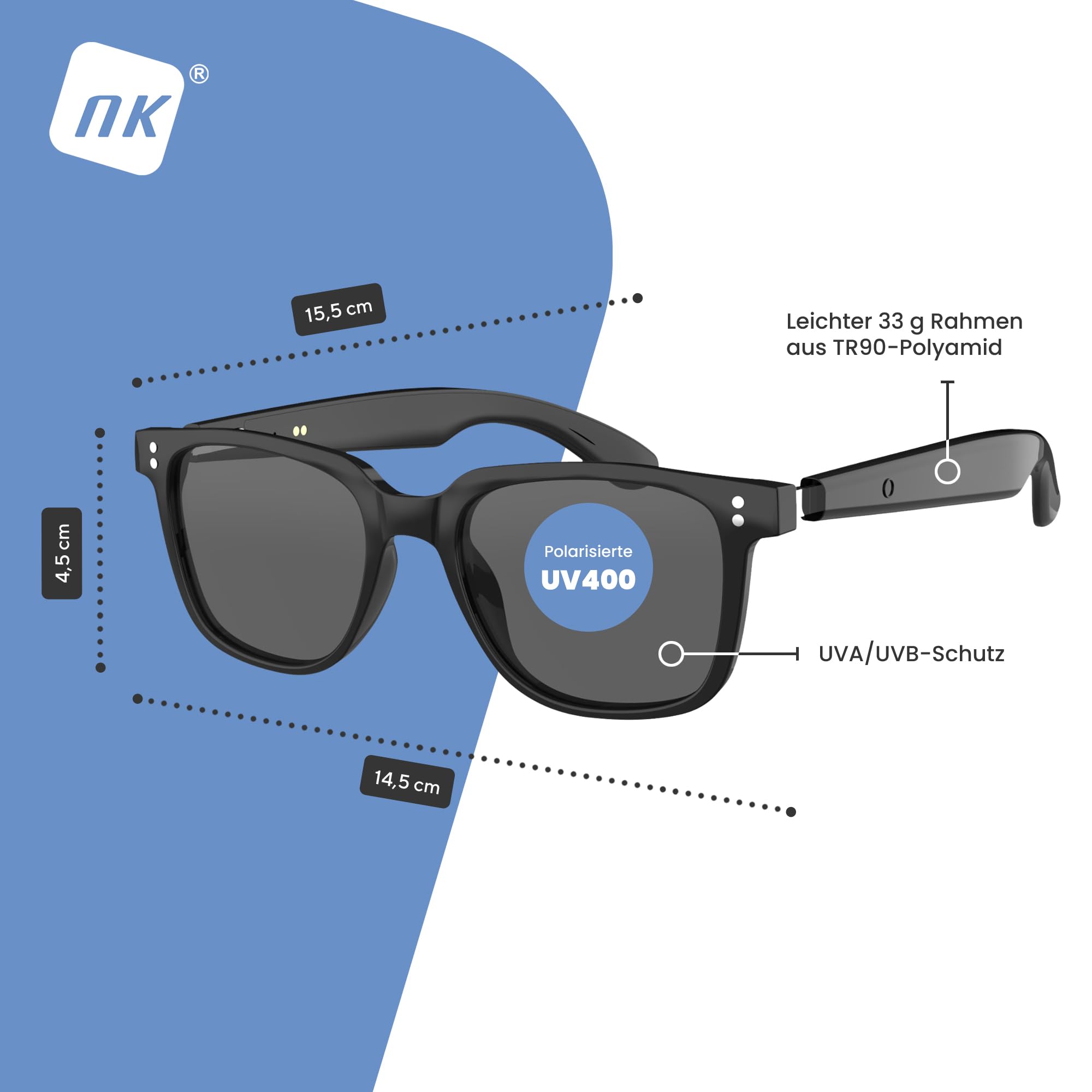 NK Intelligente Sonnenbrille mit Bluetooth-Audio (UV400)