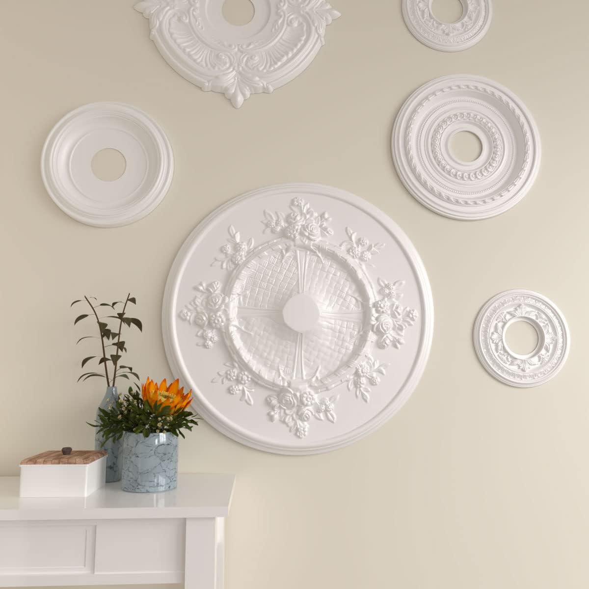 Ekena Millwork CM27FL Flower Ceiling Medallion 27"OD x 1 1/8"P (Fits Canopies up to 3 7/8") Factory Primed