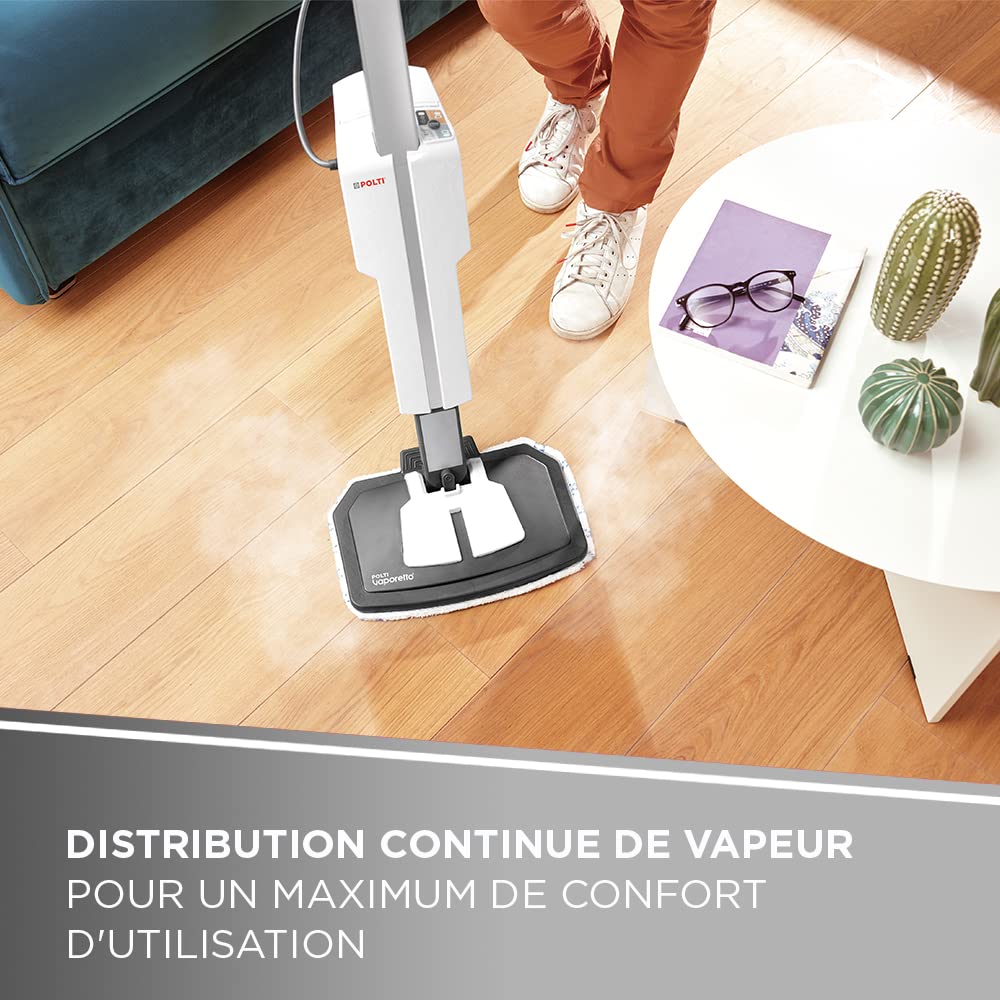 Polti Vaporetto™ SV610 Style Balai Vapeur 2-en-1 avec Nettoyeur Portable, 15 Accessoires, Chauffe Rapide 20 s, Réservoir Amovible, Filtre Anti-Calcaire, Stationnement Vertical, Gris Argent