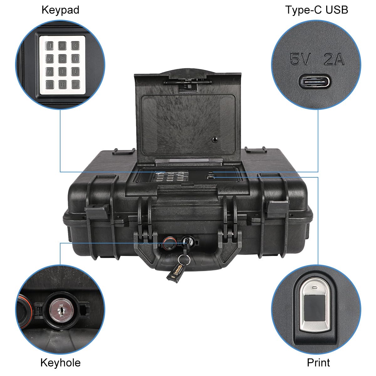 Qisan Caja fuerte para armas de fuego para pistolas, resistente al agua, antirrobo, cerradura de llave y contraseña digital, acero