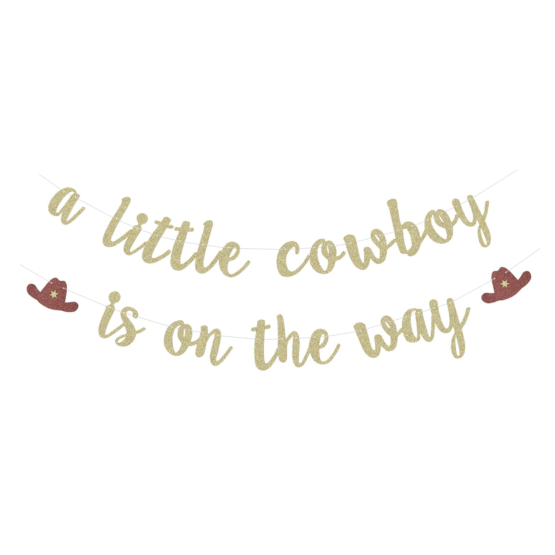 'A Little Cowboy Is On The Way' Baby Shower Banner – Western Theme, Gold Glitter, DIY Decoration