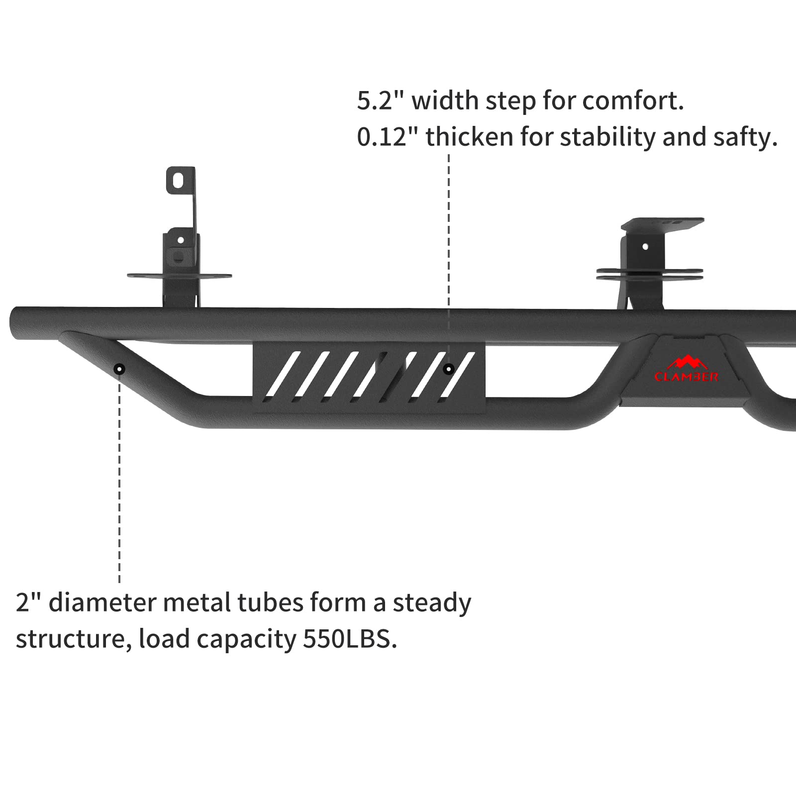 CLAMBER Running Boards for Ford Bronco 2021-2025 4 Door (Not for Bronco Sport), 5.2 Inch Width Side Steps Heavy Duty Textured Black Nerf Bars Rock Sliders