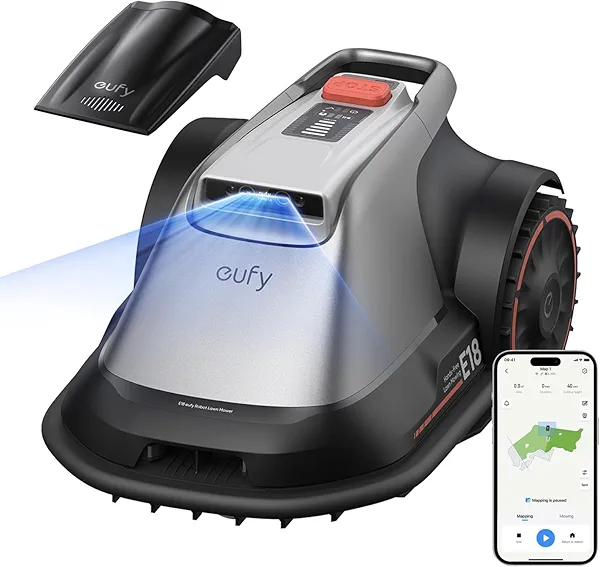 eufy E18 Robot Lawn Mower,Max 0.3 Acres,Wireless Robot Mower with Auto Mapping,Vision Navigation,Multi-Zone Management,Robotic Lawnmower with AI Obstacle Avoidance,APP Control,18°Slope,Cut H