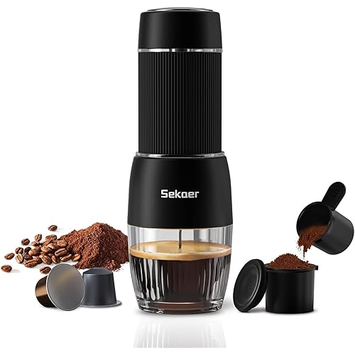 Sekaer Portable Espresso Machine Travel Coffee Maker, 2 in 1 Small Mini Presso Compatible with Nespresso Original Capsules, 18 Bar Pressure, Manual Aeropress Coffee Machine