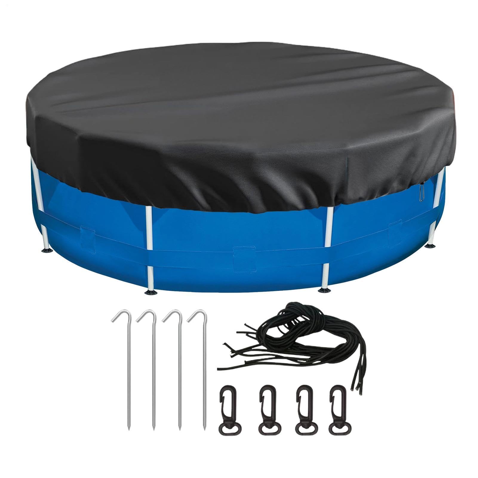 Cobertor Rondo para Piscina 183cm 244cm 305cm 366cm, Impermeable, a Prueba de Polvo, para Piscinas sobre el Suelo, con cordón Resistente al Viento, Accesorios para Piscinas
