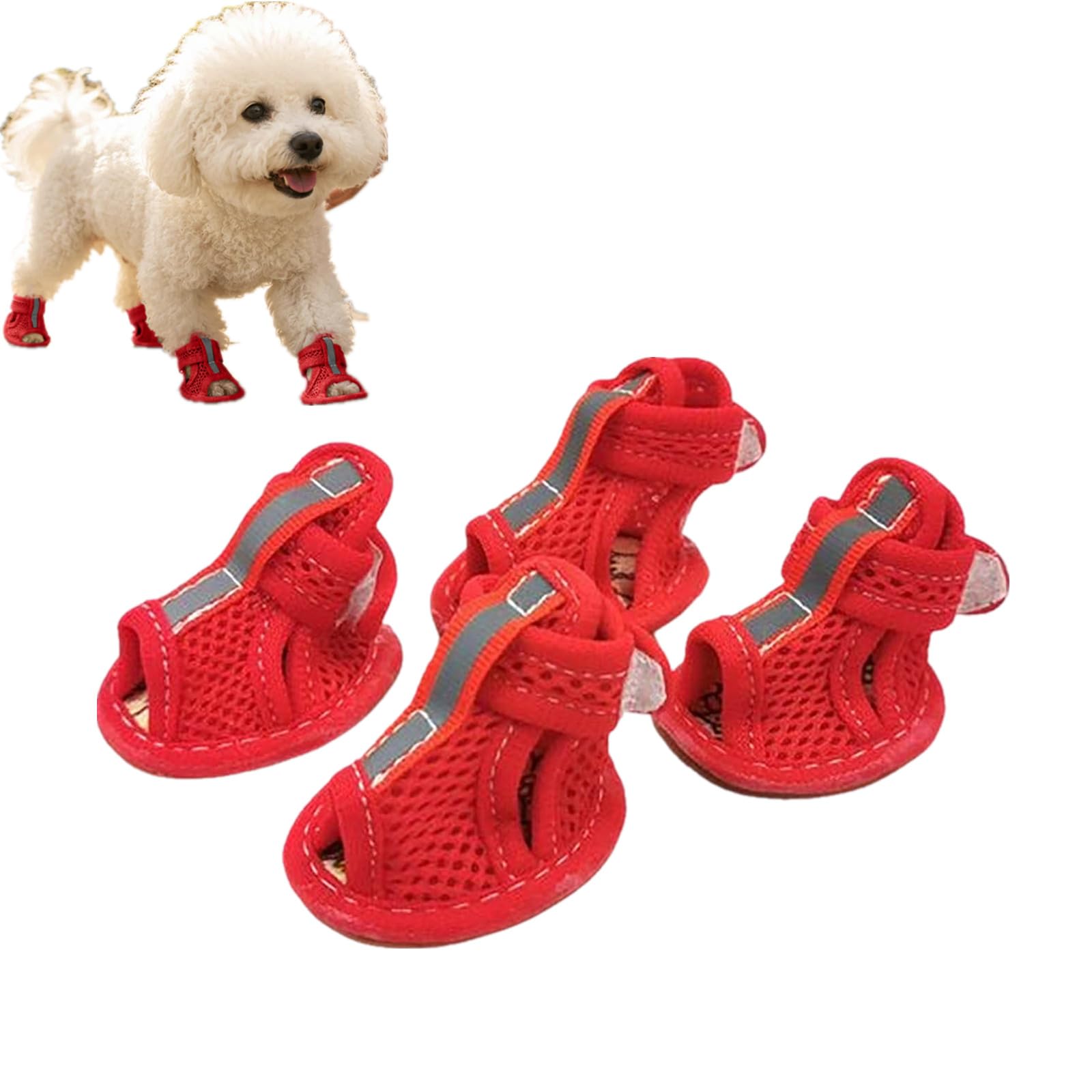 4Pcs Dog Sandals with Breathable Mesh Cotton for Hot Pavement，Red：5.5CM