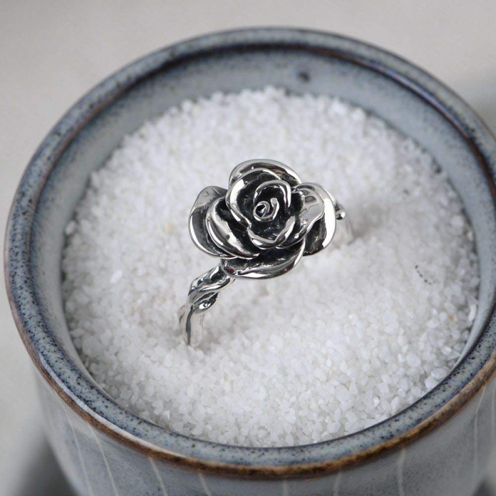 HGJH Ring Silber 925 Damen, Sterling Silber Ringe Frauen 925 Rose Blume Verstellbare Ringe Retro Alte Punk Verstellbare Sterling Kleid Ringe Verlobungsring Geschenke Für Männer Frau Ewigkeitsringe