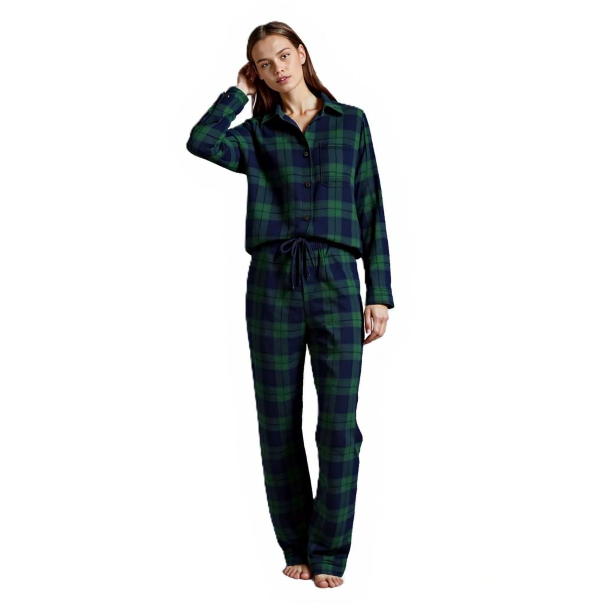 Big Feet Pajamas Women's Brushed Cotton Red Plaid Flannel Pajamas | 2 piece
