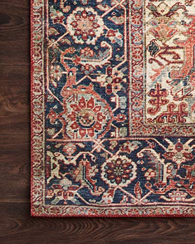 Loloi Layla Collection LAY-08 Red/Navy 7'-6" x 9'-6" .13" Thick Area Rug, Soft, Durable, Vintage Inspired, Distressed, Low Pile, Non-Shedding, Easy Clean, Printed, Living Room Rug