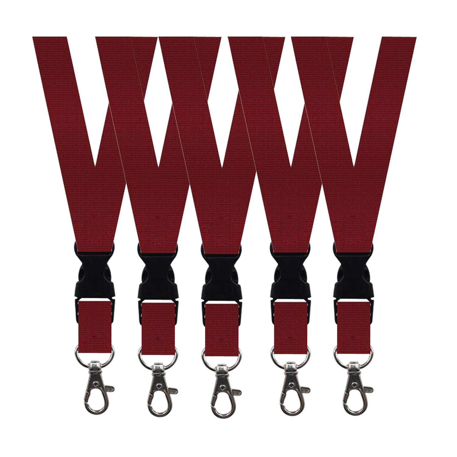 5 Pack Neck Safety Lanyards Detachable Buckle Enhanced Model Hook Breakaway Strap Quick Release Lanyard for ID Badge Holders,Key,Women Men Cell Phones USB Whistles - Red Wine