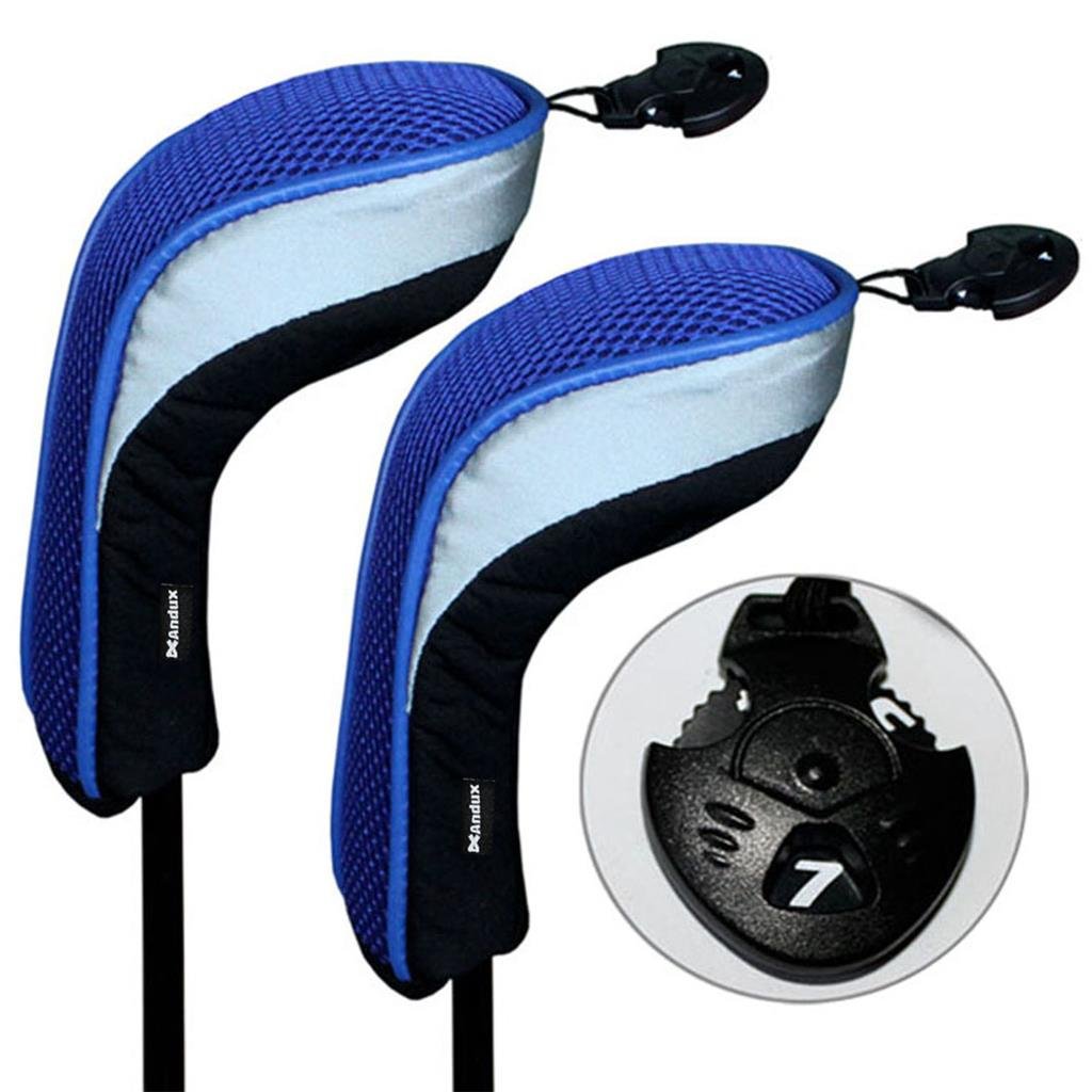 Andux 2pcs couvre de tête du club de golf hybride noir et bleu interchangeables NO. tag MT/hy04