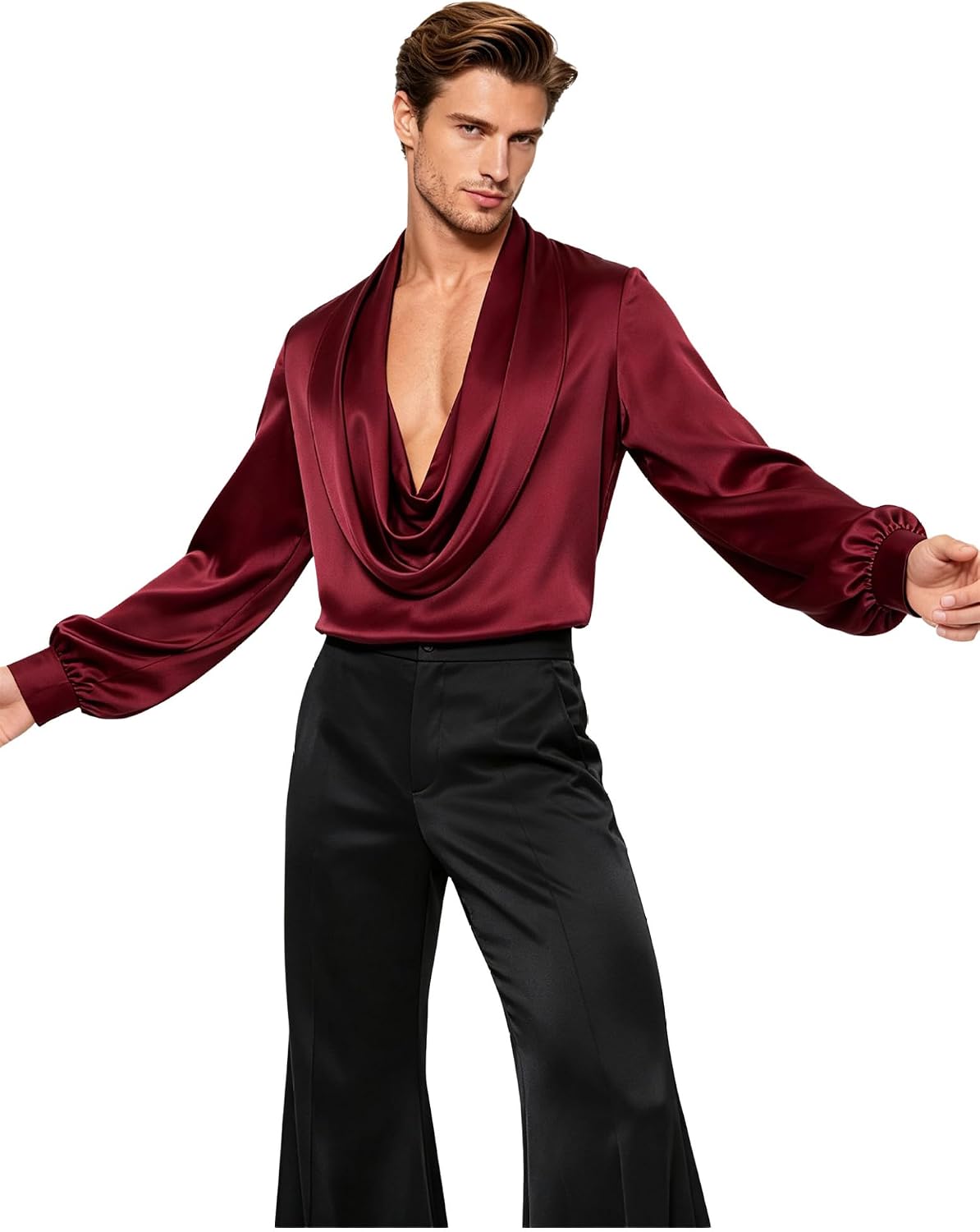 Men Latin Ballroom Dance Shirts Stage Performance