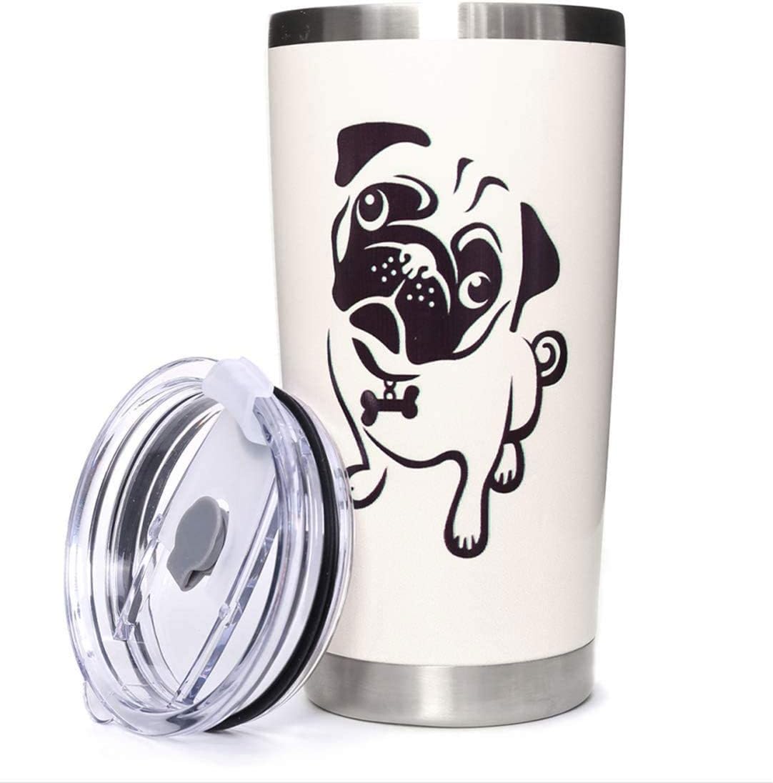 WONGS BEDDING Gifts for Dog Lovers Funny, Pug Tumbler 20 oz Funny Bulldog Gifts for Dad,Mom, Friends,Teacher Double Walls Vacuum Insulated Cup Puppy Funny Thermal Coffee Cup Birthday Gifts